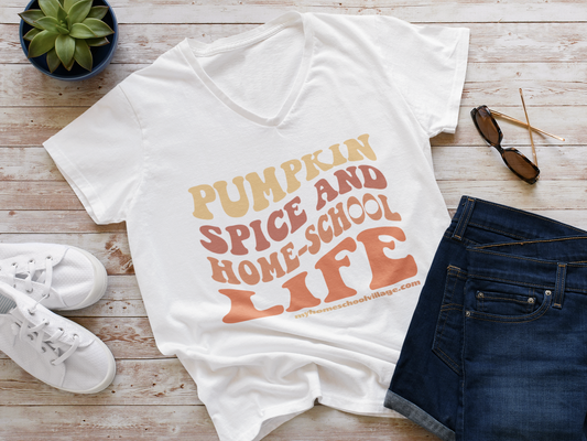 Pumpkin Spice Homeschool Short Sleeve V-Neck T-Shirt