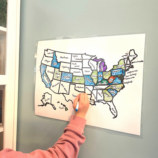 24"x18" Dry Erase Maps – World & USA States Map Set for Homeschooling