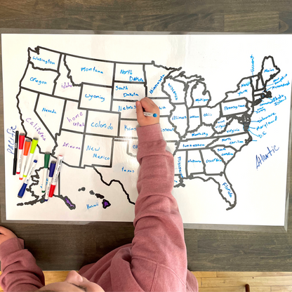 24"x18" Dry Erase Maps – World & USA States Map Set for Homeschooling